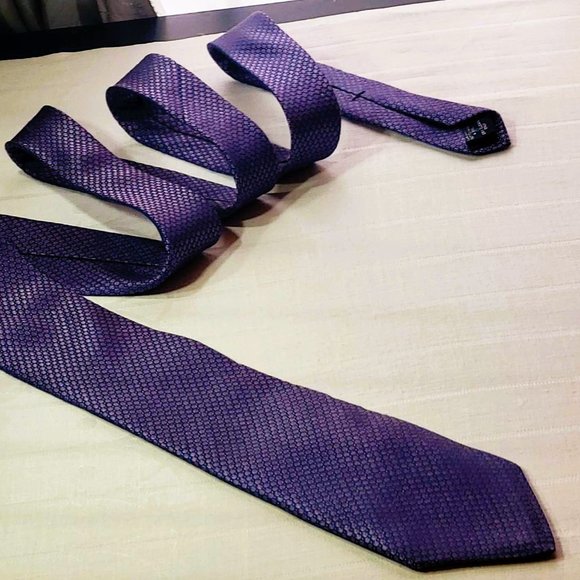 CALVIN KLEIN men's SILK neck tie with micro-dot pattern,  silk / navy blue - Picture 3 of 14